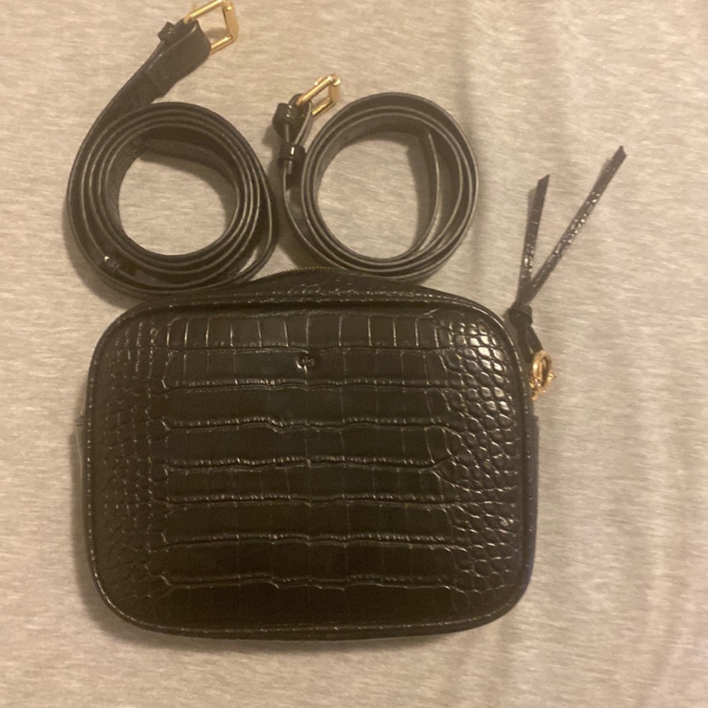 Ela handbags x Sasha Exeter crossbody belt bag croc skin black 2 belt lengths